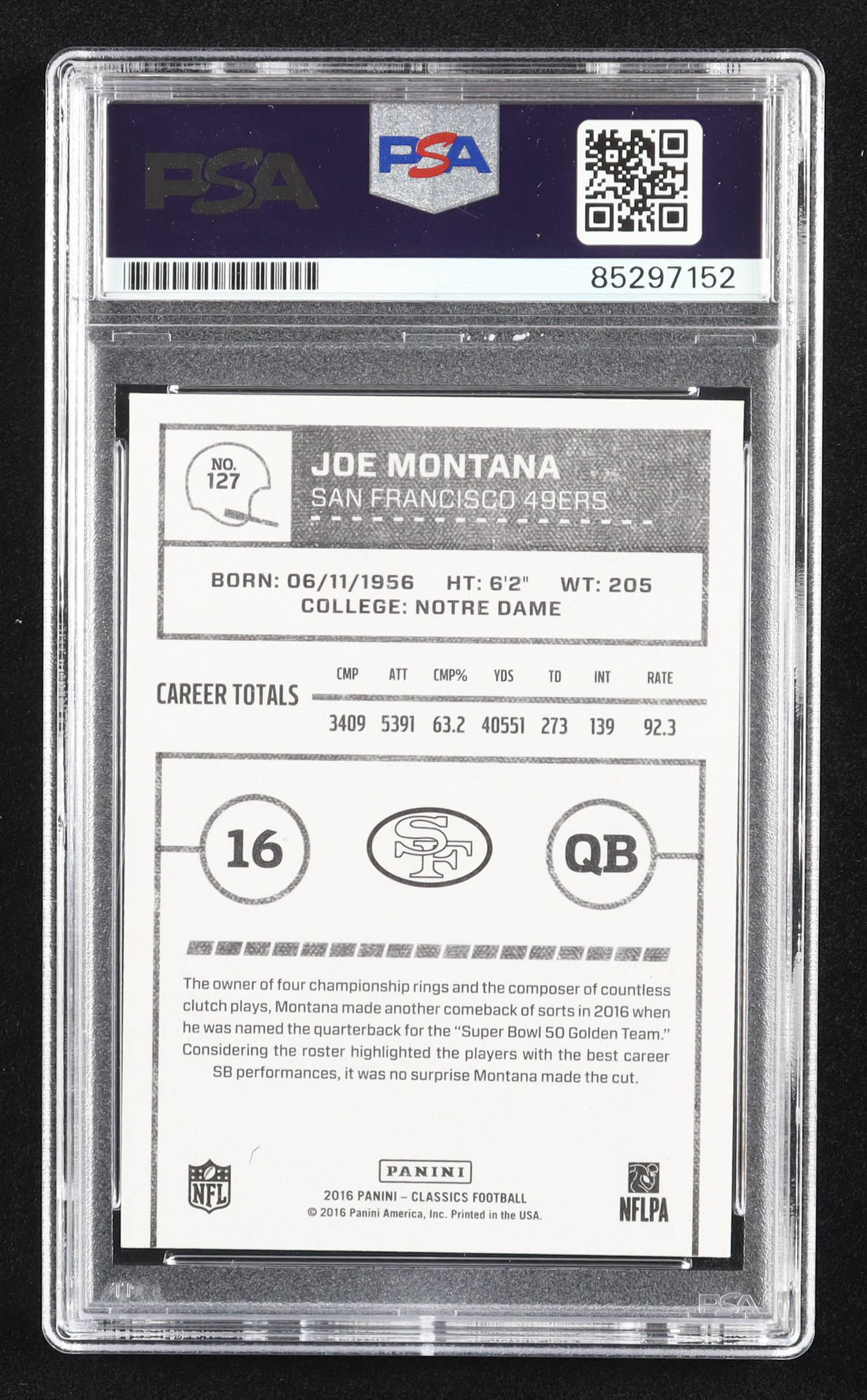 Joe Montana Signed 2016 Classics #127A (PSA | Auto 10) at PristineAuction.com Joe Montana Signed 2016 Classics #127A (PSA | Auto 10) at PristineAuction.com