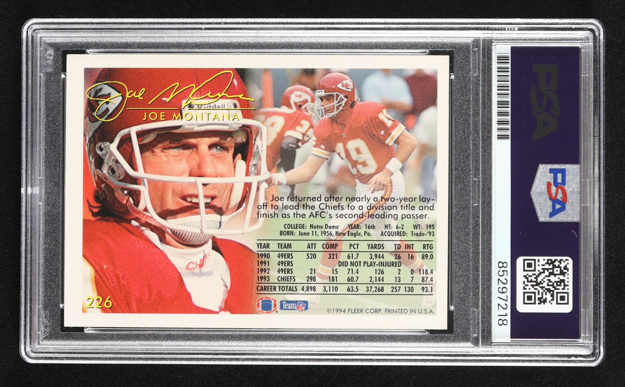 Joe Montana Signed 1994 Fleer #226 (PSA | Auto 10) at PristineAuction.com Joe Montana Signed 1994 Fleer #226 (PSA | Auto 10) at PristineAuction.com