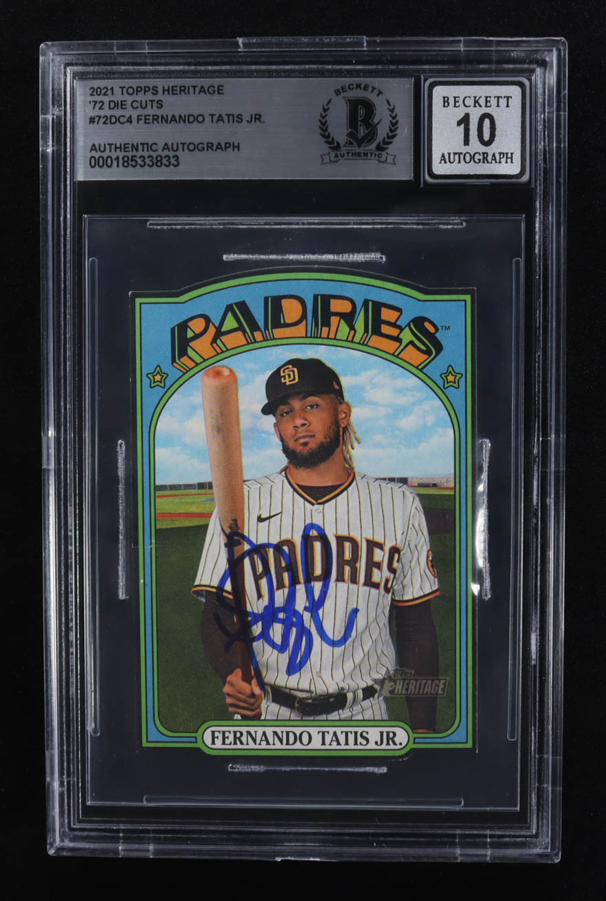 Fernando Tatis Jr. Signed 2021 Topps Heritage '72 Die Cuts #72DC4 (Beckett | Auto Grade BGS 10) at PristineAuction.com Fernando Tatis Jr. Signed 2021 Topps Heritage '72 Die Cuts #72DC4 (Beckett | Auto Grade BGS 10) at PristineAuction.com
