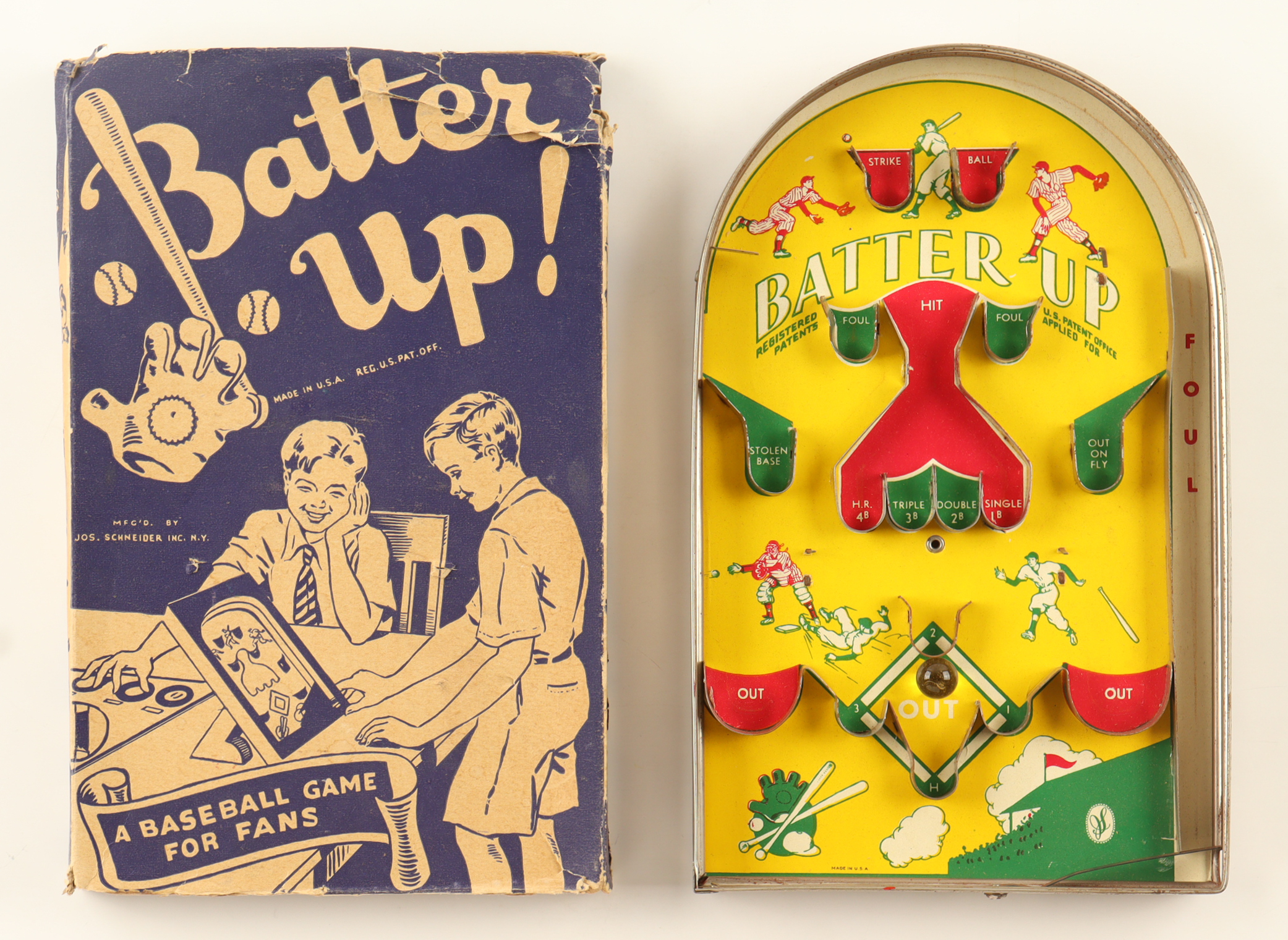 1940 Vintage Batter Up Tin Baseball Game with Original Box at PristineAuction.com 1940 Vintage Batter Up Tin Baseball Game with Original Box at PristineAuction.com