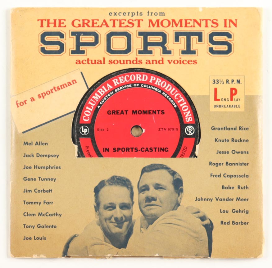 1955 Greatest Moments in Sports 1/3 RPM Vinyl Record with Full Original Sleeve at PristineAuction.com 1955 Greatest Moments in Sports 1/3 RPM Vinyl Record with Full Original Sleeve at PristineAuction.com