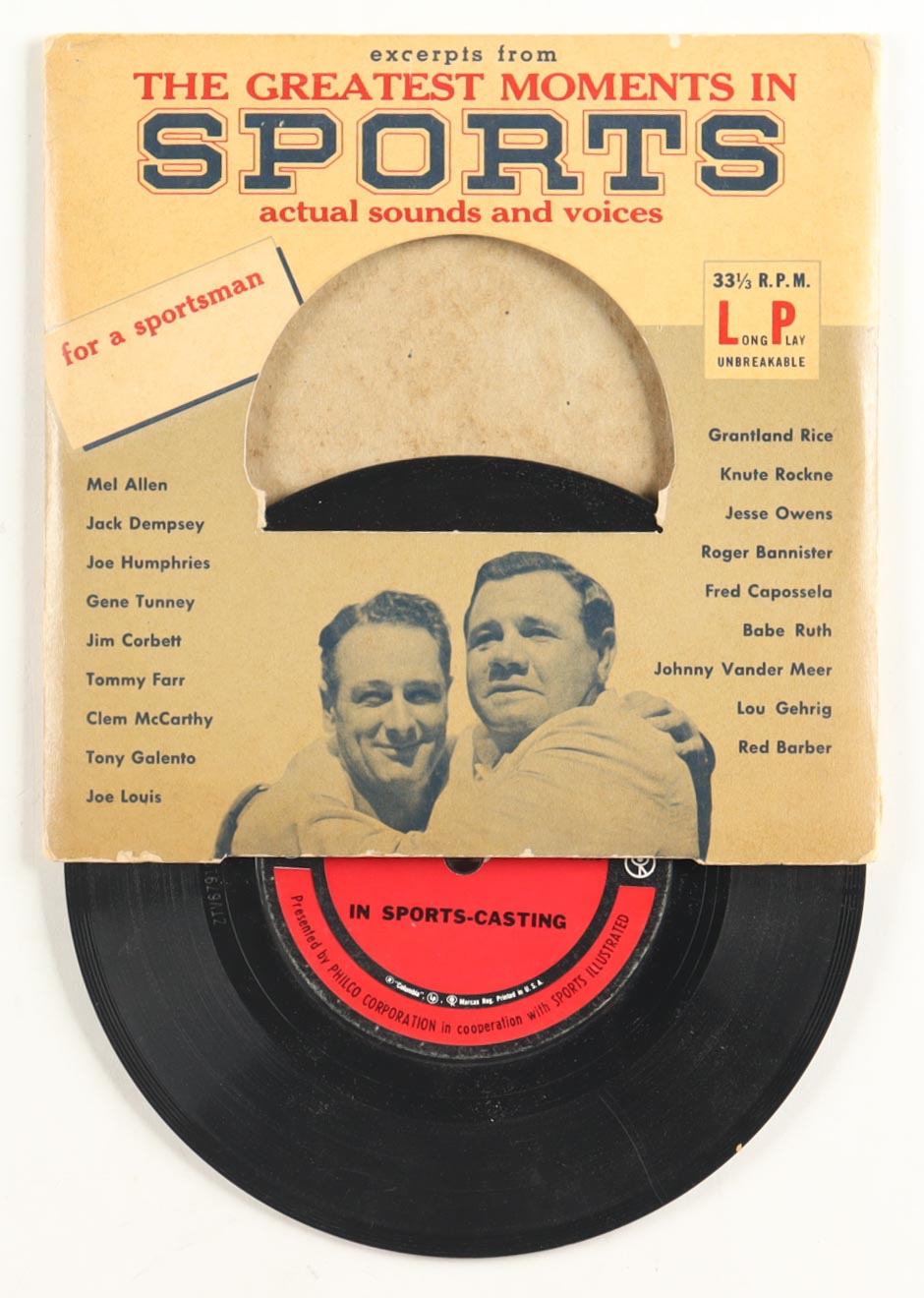 1955 Greatest Moments in Sports 1/3 RPM Vinyl Record with Full Original Sleeve at PristineAuction.com 1955 Greatest Moments in Sports 1/3 RPM Vinyl Record with Full Original Sleeve at PristineAuction.com