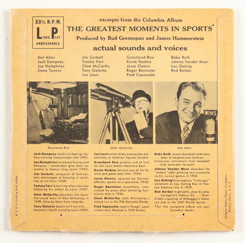 1955 Greatest Moments in Sports 1/3 RPM Vinyl Record with Full Original Sleeve at PristineAuction.com 1955 Greatest Moments in Sports 1/3 RPM Vinyl Record with Full Original Sleeve at PristineAuction.com