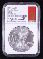 2018 American Silver Eagle, First Day of Issue - Kenneth Bressett Hand-Signed Label (NGC MS70) at PristineAuction.com
