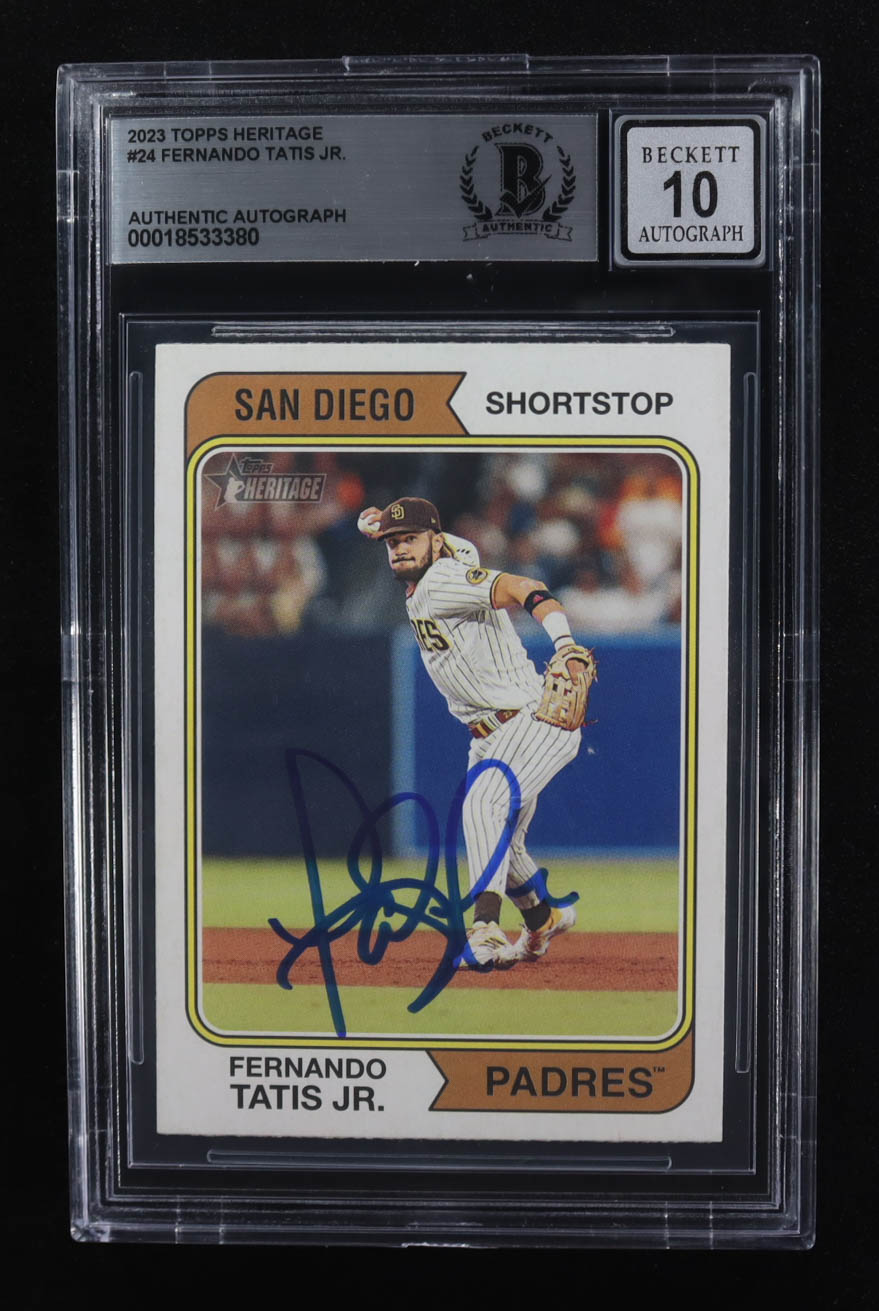 Fernando Tatis Jr. Signed 2023 Topps Heritage #24 (Beckett | Auto Grade BGS 10) at PristineAuction.com Fernando Tatis Jr. Signed 2023 Topps Heritage #24 (Beckett | Auto Grade BGS 10) at PristineAuction.com