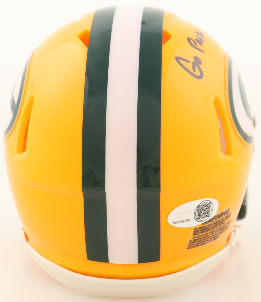 Dontayvion Wicks Signed Packers Speed Mini Helmet Inscribed "Go Pack" (JSA) at PristineAuction.com Dontayvion Wicks Signed Packers Speed Mini Helmet Inscribed "Go Pack" (JSA) at PristineAuction.com