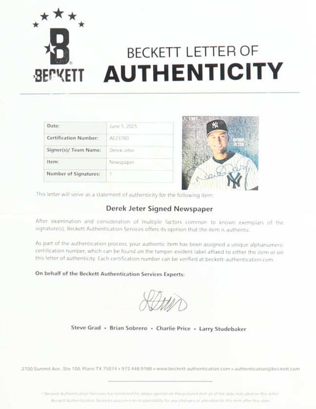 Derek Jeter Signed 1997 "Baseball Weekly" Custom Framed Magazine Display with (2) Yankees Logo Pins (Beckett) at PristineAuction.com Derek Jeter Signed 1997 "Baseball Weekly" Custom Framed Magazine Display with (2) Yankees Logo Pins (Beckett) at PristineAuction.com