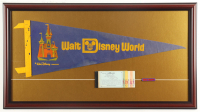 Custom Framed 1975 Walt Disney World Vintage Felt Pennant Flag & A-E Ticket Book at PristineAuction.com