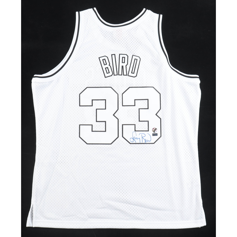 Larry Bird Signed Celtics Mitchell & Ness Authentic Jersey (Bird & New England Picture) at PristineAuction.com