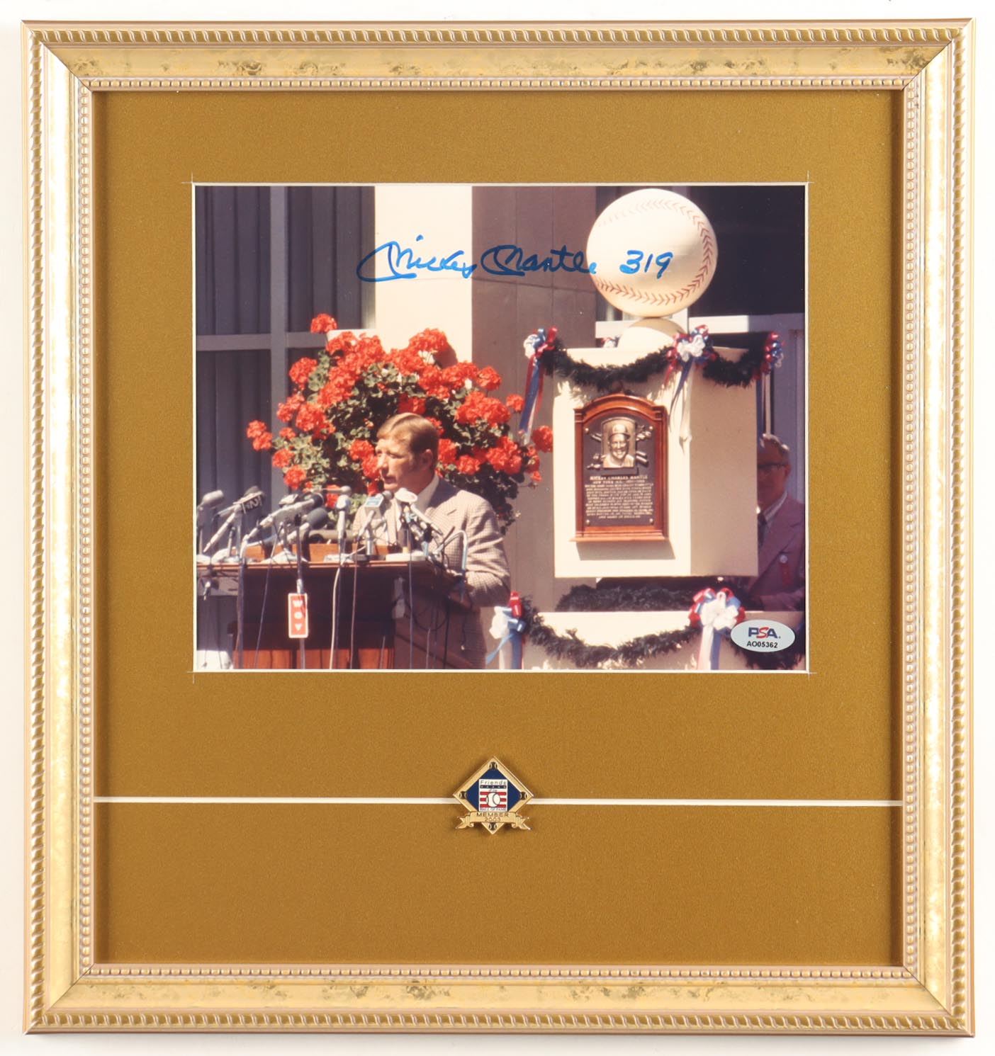 Mickey Mantle Signed Yankees Custom Framed Photo Display with HOF Pin Inscribed "319" (PSA Auto 10) at PristineAuction.com Mickey Mantle Signed Yankees Custom Framed Photo Display with HOF Pin Inscribed "319" (PSA Auto 10) at PristineAuction.com