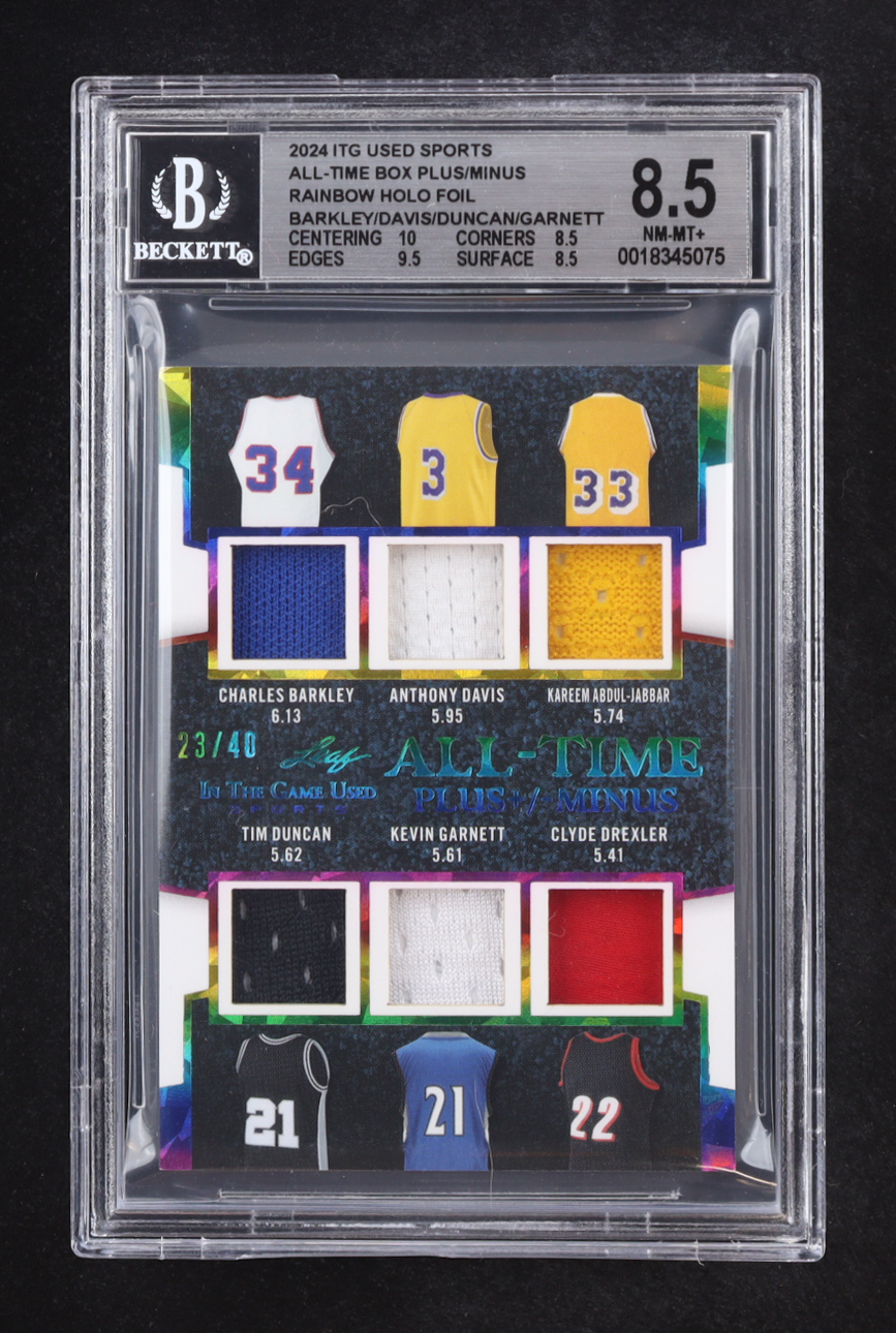 Barkley / David / Abdul-Jabbar / Duncan / Garnett / Drexler 2024 Leaf ITG Used Sports All-Time Box Plus/Minus Rainbow Holo Foil #ATB1 #23/40 (Beckett 8.5) at PristineAuction.com Barkley / David / Abdul-Jabbar / Duncan / Garnett / Drexler 2024 Leaf ITG Used Sports All-Time Box Plus/Minus Rainbow Holo Foil #ATB1 #23/40 (Beckett 8.5) at PristineAuction.com