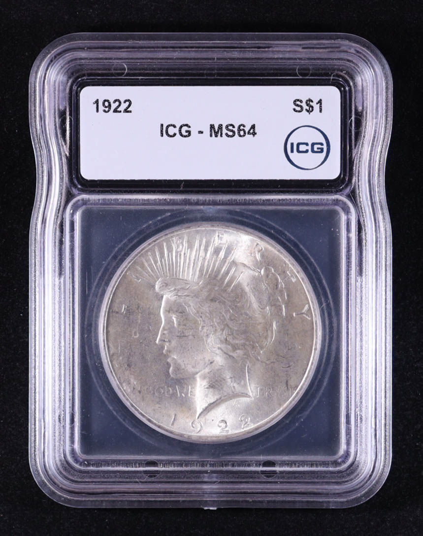 1922 Peace Silver Dollar (ICG MS64) at PristineAuction.com 1922 Peace Silver Dollar (ICG MS64) at PristineAuction.com