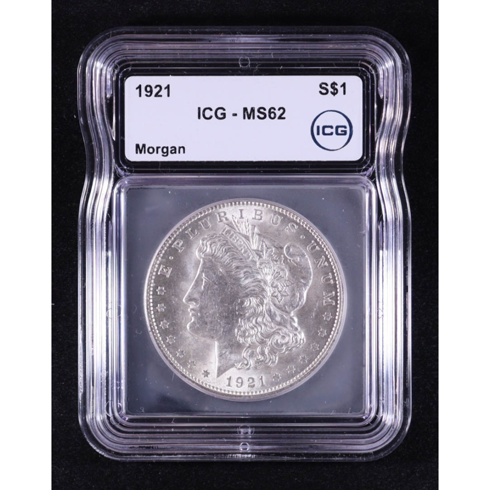 1921 Morgan Silver Dollar (ICG MS62) at PristineAuction.com