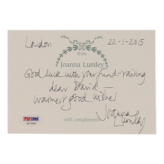Joanna Lumley Signed Hand-Written Postcard (PSA) at PristineAuction.com Joanna Lumley Signed Hand-Written Postcard (PSA) at PristineAuction.com