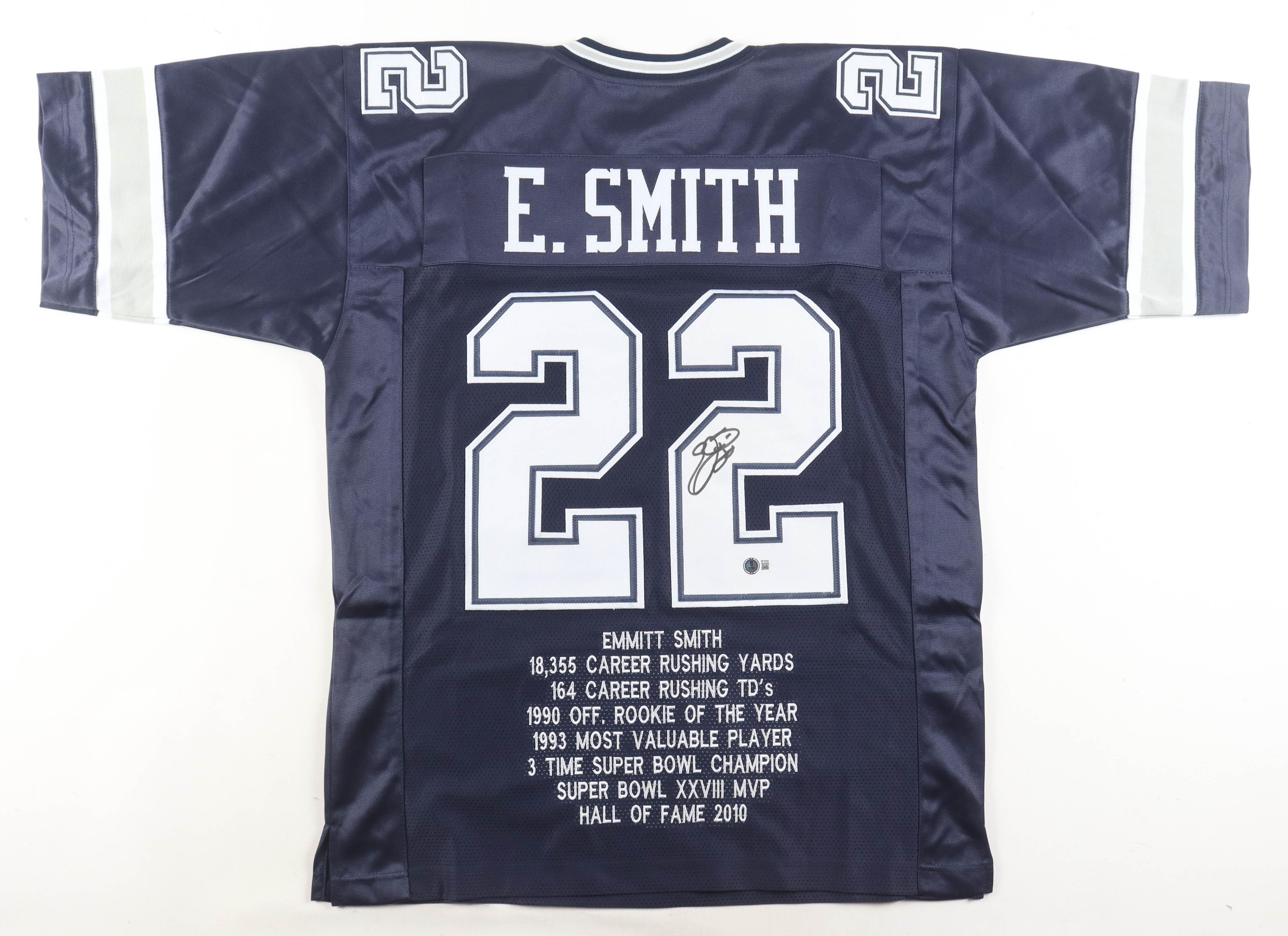 Emmitt Smith Signed Career Highlight Stat Jersey (Beckett) at PristineAuction.com Emmitt Smith Signed Career Highlight Stat Jersey (Beckett) at PristineAuction.com