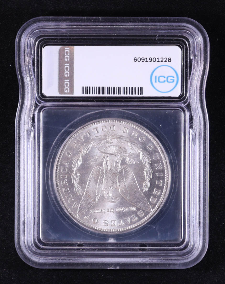 1885-O Morgan Silver Dollar - Austin Hutto Signature Label (ICG MS63) at PristineAuction.com 1885-O Morgan Silver Dollar - Austin Hutto Signature Label (ICG MS63) at PristineAuction.com