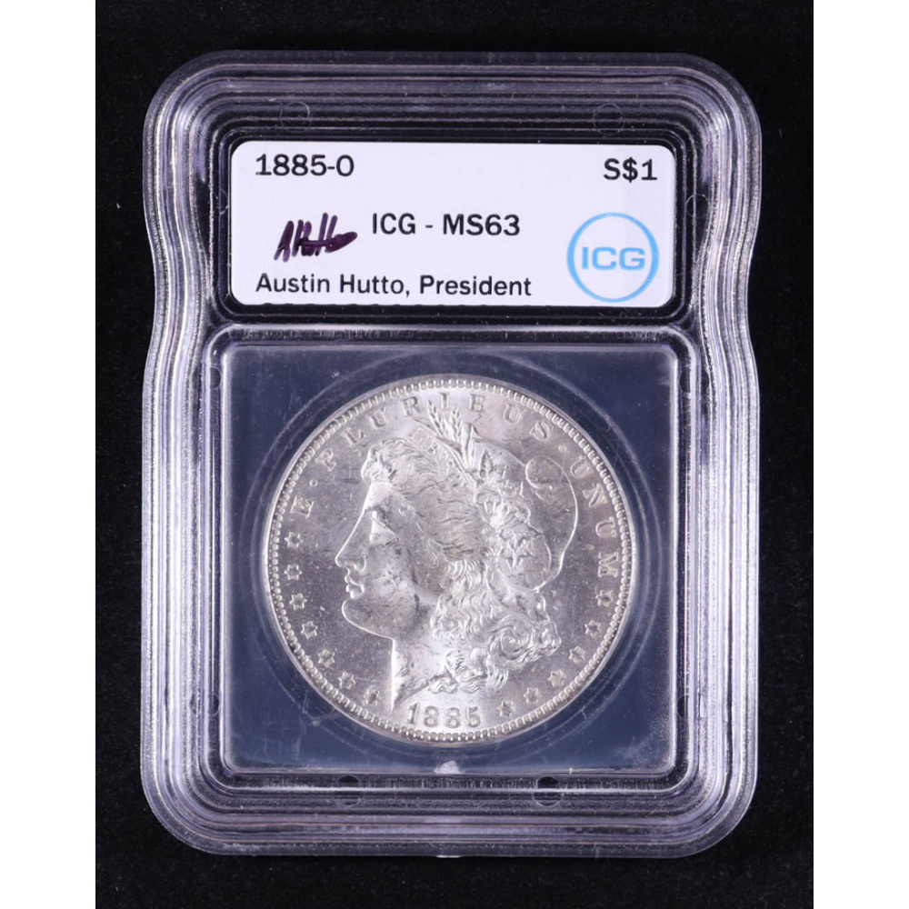 1885-O Morgan Silver Dollar - Austin Hutto Signature Label (ICG MS63) at PristineAuction.com