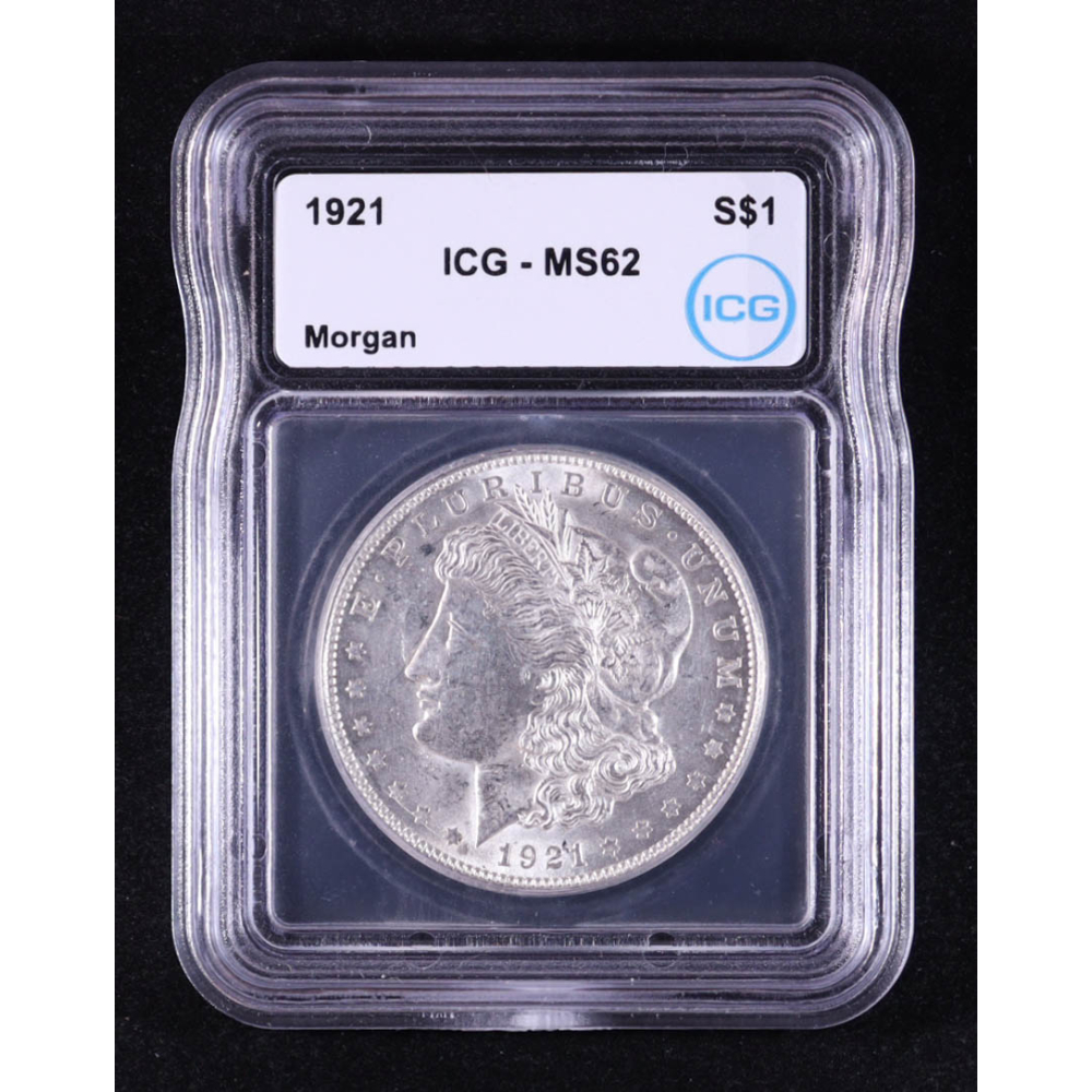 1921 Morgan Silver Dollar (ICG MS62) at PristineAuction.com