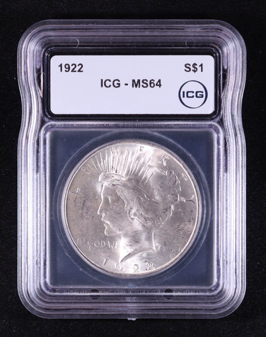 1922 Peace Silver Dollar (ICG MS64) at PristineAuction.com 1922 Peace Silver Dollar (ICG MS64) at PristineAuction.com