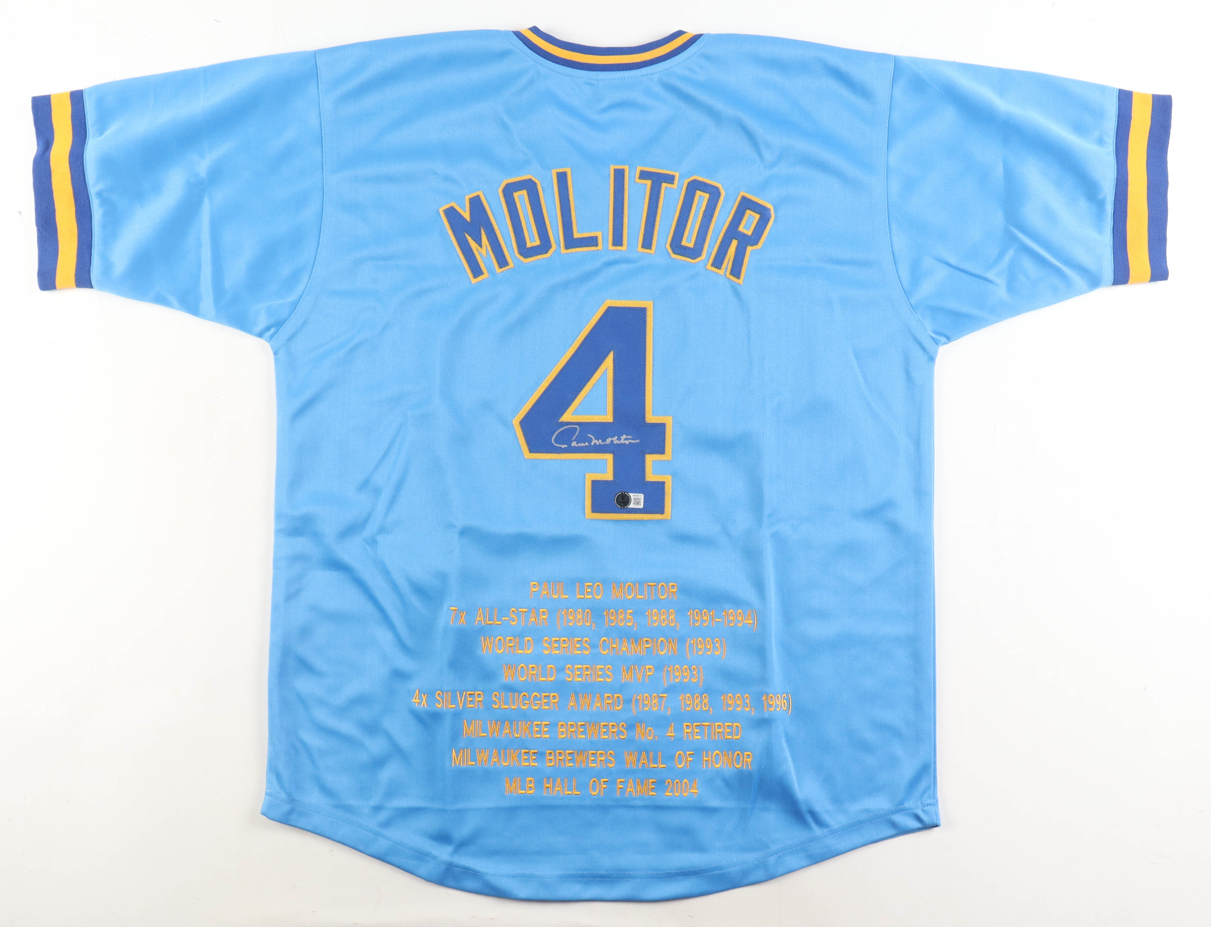 Paul Molitor Signed Career Highlight Stat Jersey (Beckett) at PristineAuction.com Paul Molitor Signed Career Highlight Stat Jersey (Beckett) at PristineAuction.com