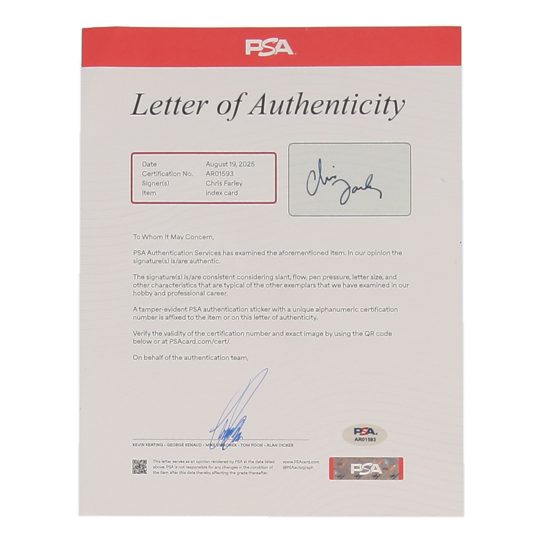 Chris Farley Signed 3x5 Cut (PSA) at PristineAuction.com Chris Farley Signed 3x5 Cut (PSA) at PristineAuction.com