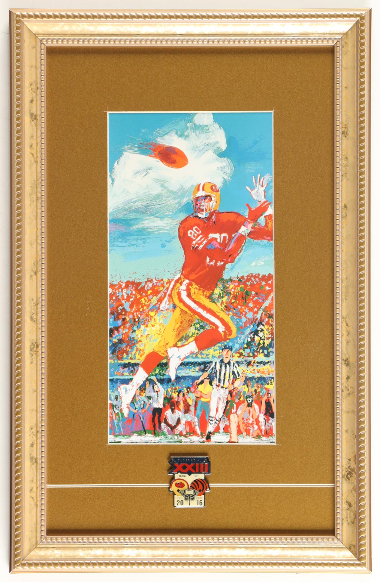Jerry Rice 49ers Custom Framed Leroy Neiman Art Print Display with Super Bowl XXIII Pin at PristineAuction.com Jerry Rice 49ers Custom Framed Leroy Neiman Art Print Display with Super Bowl XXIII Pin at PristineAuction.com