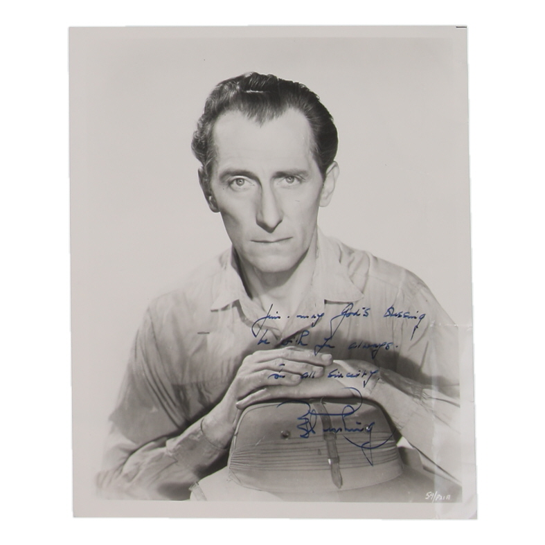 Peter Cushing Signed 8x10 Photo with Inscriptions (JSA) at PristineAuction.com Peter Cushing Signed 8x10 Photo with Inscriptions (JSA) at PristineAuction.com