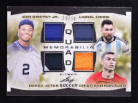 Ken Griffey Jr./Derek Jeter/Lionel Messi/Cristiano Ronaldo 2022 Leaf Ultimate Quad Memorabilia #UQM-8 #30/30 at PristineAuction.com