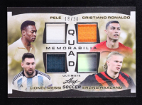 Pele/Lionel Messi/Cristiano Ronaldo/Erling Haaland 2022 Leaf Ultimate Quad Memorabilia #UQM-10 #18/30 at PristineAuction.com