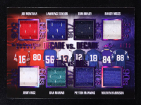 Joe Montana/Lawrence Taylor/Tom Brady/Randy Moss/Jerry Rice/Dan Marino/Peyton Manning/Marvin Harrison 2020 Leaf In The Game Used Decade vs Decade Purple #DD-08 #6/12 at PristineAuction.com