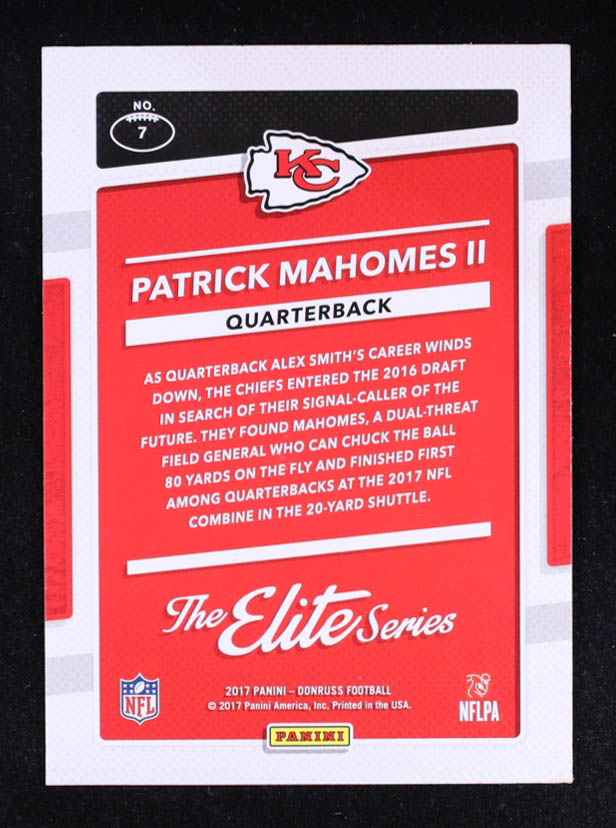 Patrick Mahomes II 2017 Donruss The Elite Series Rookies #7 RC at PristineAuction.com Patrick Mahomes II 2017 Donruss The Elite Series Rookies #7 RC at PristineAuction.com