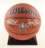 Magic Johnson & Larry Bird Signed NBA Silver All-Star Logo Basketball with Display Stand (Beckett & PSA) at PristineAuction.com