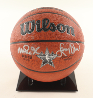 Magic Johnson & Larry Bird Signed NBA Silver All-Star Logo Basketball with Display Stand (Beckett & PSA) at PristineAuction.com