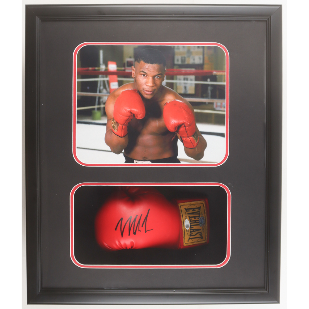 Mike Tyson Signed Custom Framed Shadowbox Everlast Boxing Glove Display (JSA & Tyson) at PristineAuction.com Mike Tyson Signed Custom Framed Shadowbox Everlast Boxing Glove Display (JSA & Tyson) at PristineAuction.com