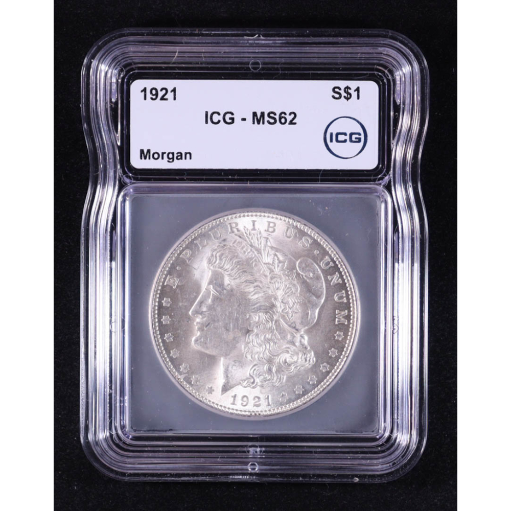1921 Morgan Silver Dollar (ICG MS62) at PristineAuction.com