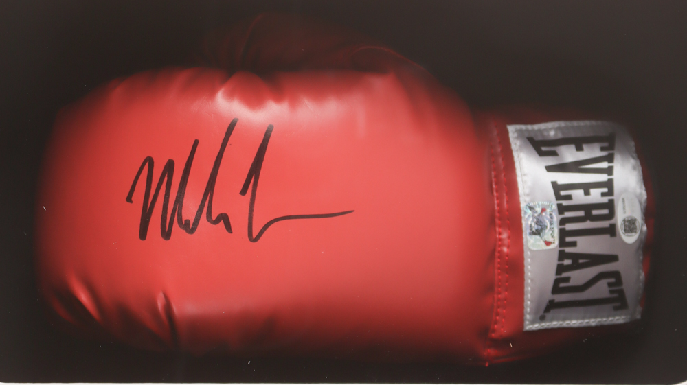 Mike Tyson Signed Custom Framed Shadowbox Everlast Boxing Glove Display (JSA & Tyson) at PristineAuction.com Mike Tyson Signed Custom Framed Shadowbox Everlast Boxing Glove Display (JSA & Tyson) at PristineAuction.com