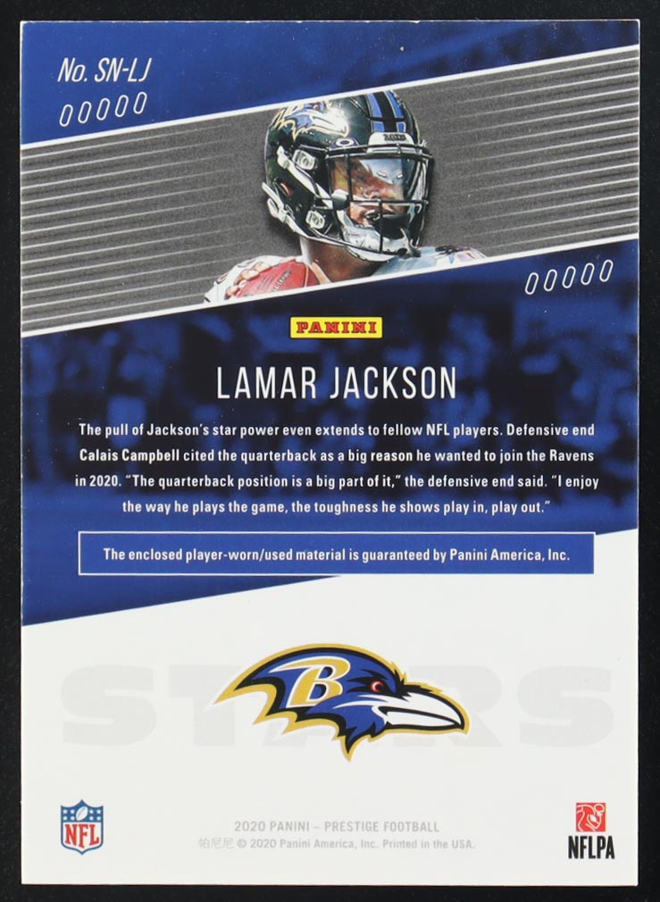 Lamar Jackson 2020 Prestige Stars of the NFL Jerseys #37 at PristineAuction.com Lamar Jackson 2020 Prestige Stars of the NFL Jerseys #37 at PristineAuction.com