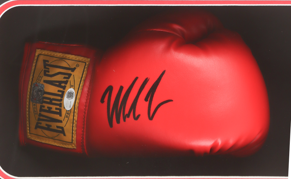Mike Tyson Signed Custom Framed Shadowbox Everlast Boxing Glove Display (JSA & Tyson) (See Description) at PristineAuction.com Mike Tyson Signed Custom Framed Shadowbox Everlast Boxing Glove Display (JSA & Tyson) (See Description) at PristineAuction.com
