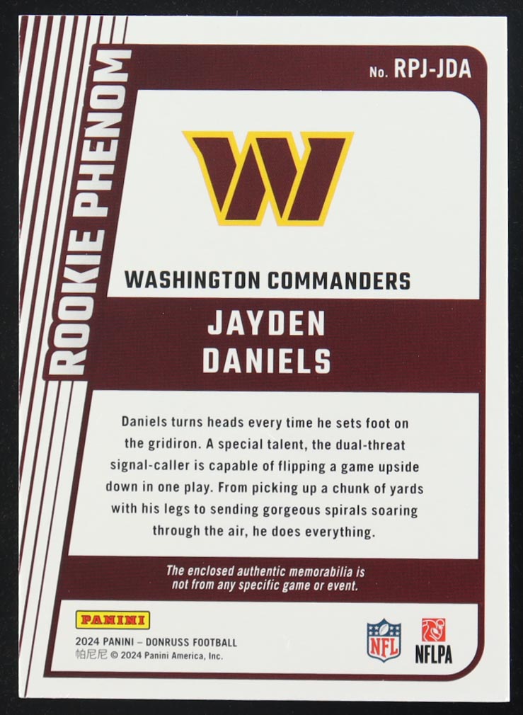 Jayden Daniels 2024 Donruss Rookie Phenom Jerseys #40 RC at PristineAuction.com Jayden Daniels 2024 Donruss Rookie Phenom Jerseys #40 RC at PristineAuction.com