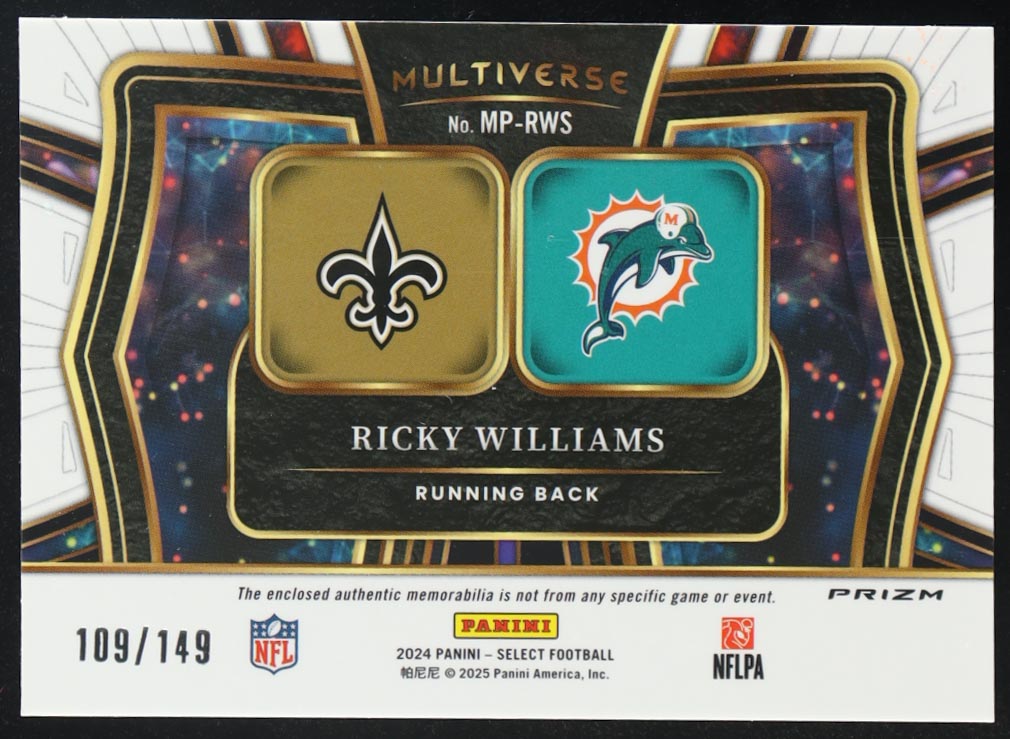 Ricky Williams 2024 Select Multiverse Dual Jerseys Prizm #21 #109/149 at PristineAuction.com Ricky Williams 2024 Select Multiverse Dual Jerseys Prizm #21 #109/149 at PristineAuction.com