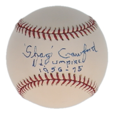 Shag Crawford Signed OML Baseball Inscribed "N.L. Umpire 1956-75" (JSA) at PristineAuction.com Shag Crawford Signed OML Baseball Inscribed "N.L. Umpire 1956-75" (JSA) at PristineAuction.com