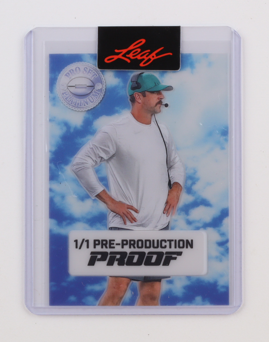 Aaron Rodgers 2023 Leaf Pro Set Platinum Clear Clouds Pre-Production Proof #NNO #1/1 at PristineAuction.com Aaron Rodgers 2023 Leaf Pro Set Platinum Clear Clouds Pre-Production Proof #NNO #1/1 at PristineAuction.com