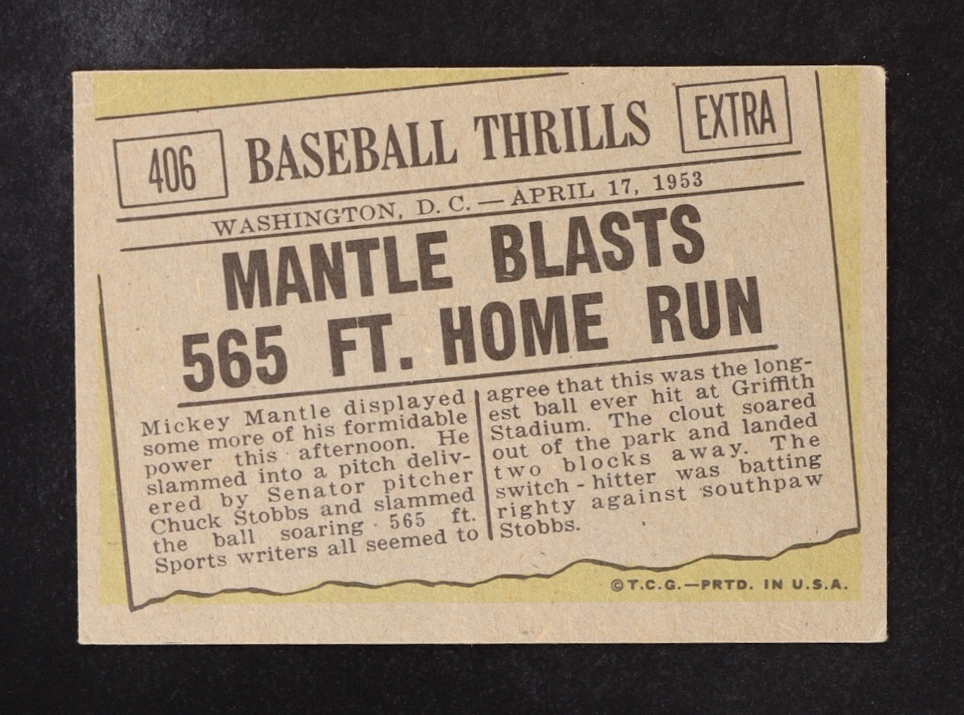 Mickey Mantle 1961 Topps 565 HR #406 at PristineAuction.com Mickey Mantle 1961 Topps 565 HR #406 at PristineAuction.com