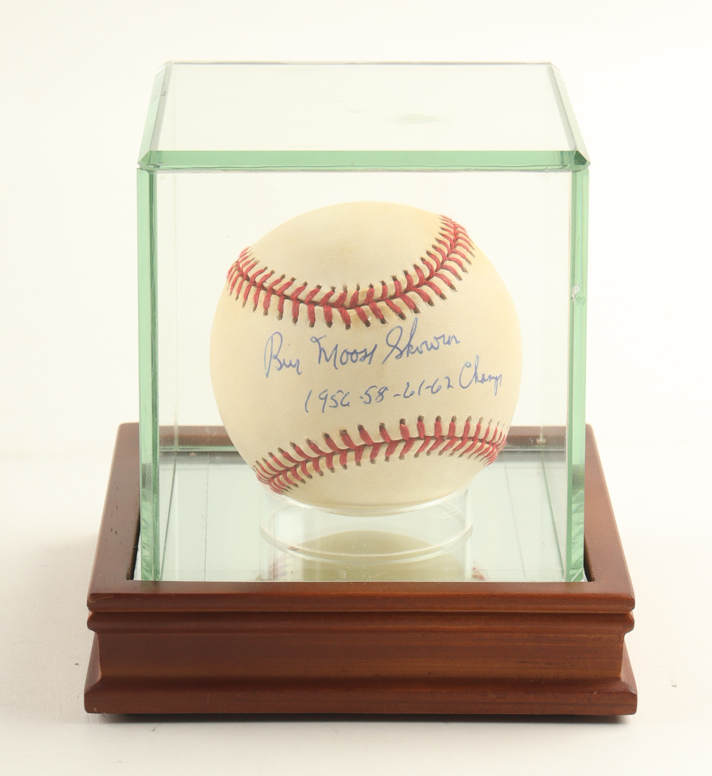 Bill 'Moose' Skowron Signed OAL Baseball with Display Case Inscribed "1956-58-61-62 Champs" (JSA) at PristineAuction.com Bill 'Moose' Skowron Signed OAL Baseball with Display Case Inscribed "1956-58-61-62 Champs" (JSA) at PristineAuction.com