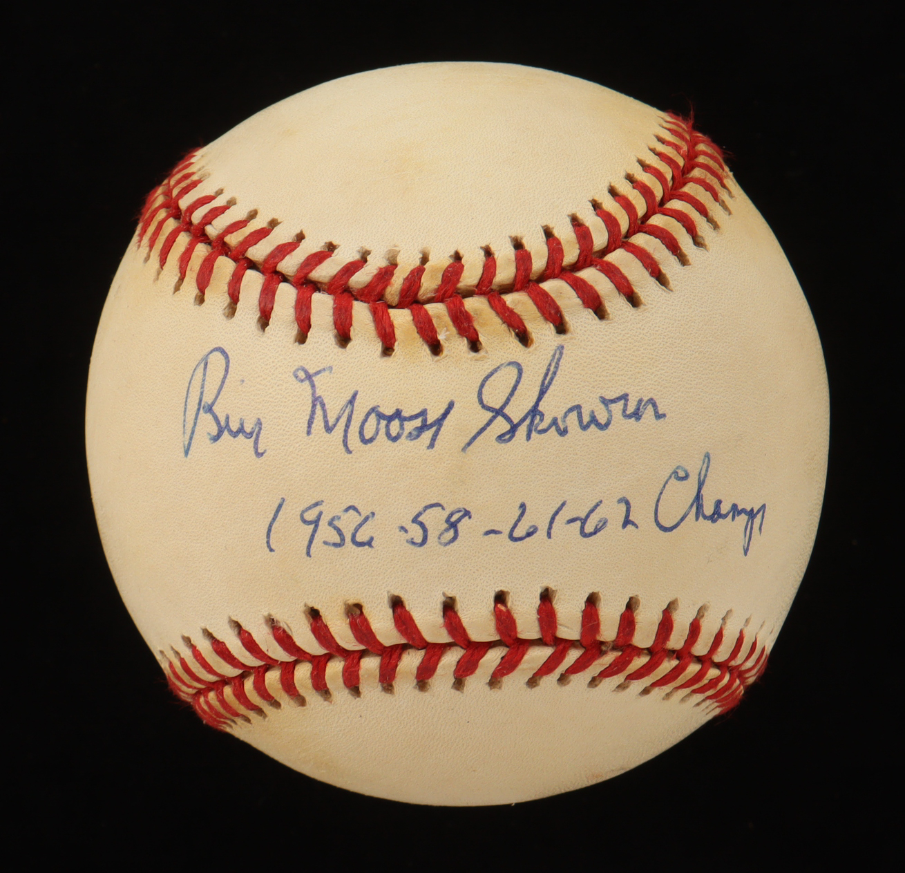 Bill 'Moose' Skowron Signed OAL Baseball with Display Case Inscribed "1956-58-61-62 Champs" (JSA) at PristineAuction.com Bill 'Moose' Skowron Signed OAL Baseball with Display Case Inscribed "1956-58-61-62 Champs" (JSA) at PristineAuction.com