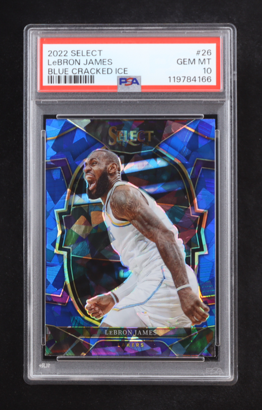 LeBron James 2022-23 Select Prizms Blue Cracked Ice #26 (PSA 10) at PristineAuction.com LeBron James 2022-23 Select Prizms Blue Cracked Ice #26 (PSA 10) at PristineAuction.com