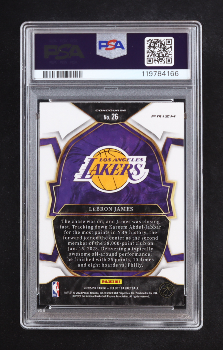 LeBron James 2022-23 Select Prizms Blue Cracked Ice #26 (PSA 10) at PristineAuction.com LeBron James 2022-23 Select Prizms Blue Cracked Ice #26 (PSA 10) at PristineAuction.com