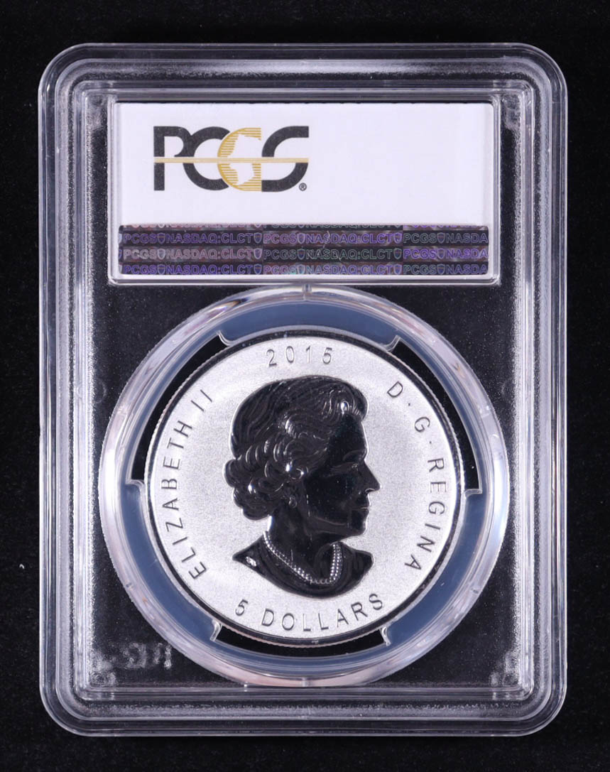 2015 Canada $5 Maple Leaf, E=MC² Privy - 1oz .9999 Fine Silver Coin (PCGS SP69) at PristineAuction.com 2015 Canada $5 Maple Leaf, E=MC² Privy - 1oz .9999 Fine Silver Coin (PCGS SP69) at PristineAuction.com