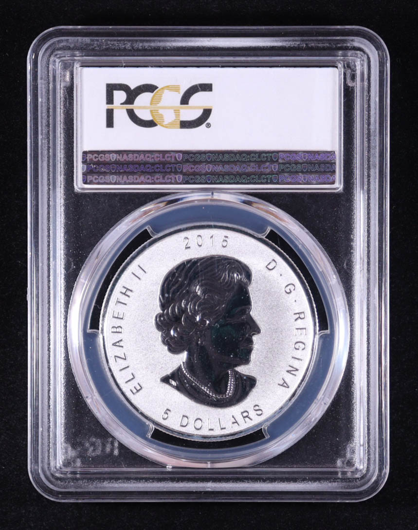 2015 Canada $5 Maple Leaf, E=MC² Privy - 1oz .9999 Fine Silver Coin (PCGS SP69) at PristineAuction.com 2015 Canada $5 Maple Leaf, E=MC² Privy - 1oz .9999 Fine Silver Coin (PCGS SP69) at PristineAuction.com