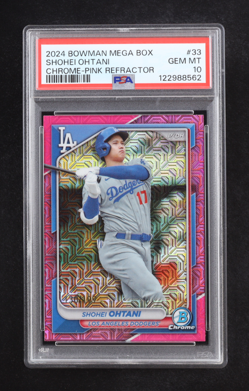 Shohei Ohtani 2024 Bowman Chrome Bowman Mega Box Pink Refractors #33 #130/199 (PSA 10) at PristineAuction.com Shohei Ohtani 2024 Bowman Chrome Bowman Mega Box Pink Refractors #33 #130/199 (PSA 10) at PristineAuction.com